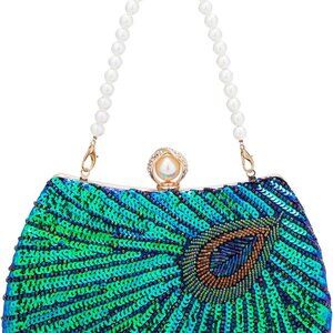 Versatile Sparkly Evening Bag with Peacock Design - Ideal for Special Occasions